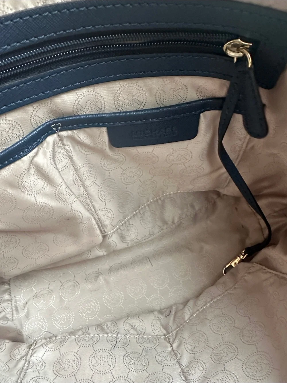 Michael Kors Navy Saffiano Tote with Gold Hardware